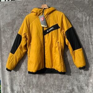 NWT Adidas Terrex Insulated PrimaLoft Jacket Yellow Black Hooded woman’s  XL